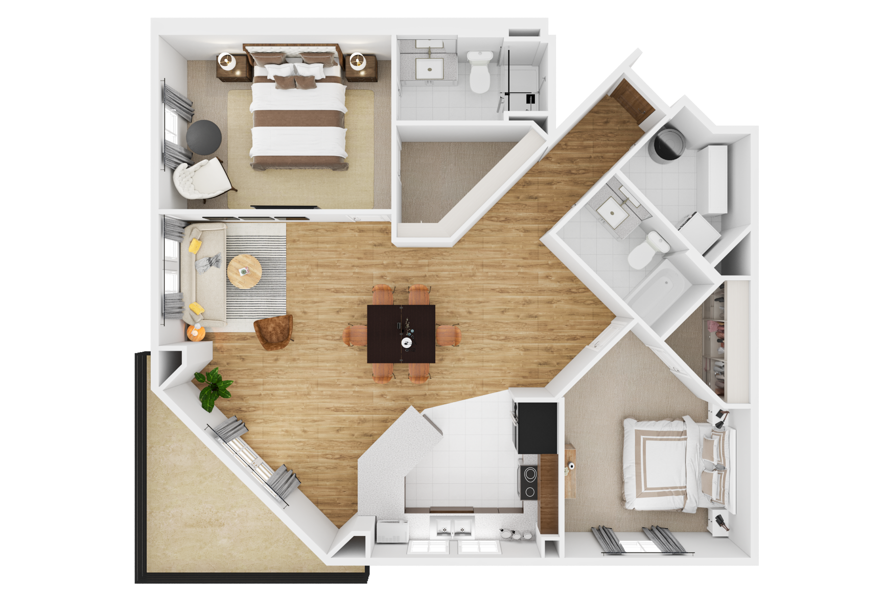Floor plan for 2 beds, 2 baths, 1190 sqft